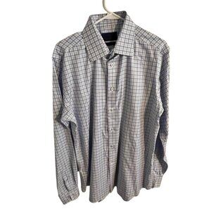David Donahue Luxury Non Iron Trim Fit Checkered Long Sleeve Button-Down Shirt